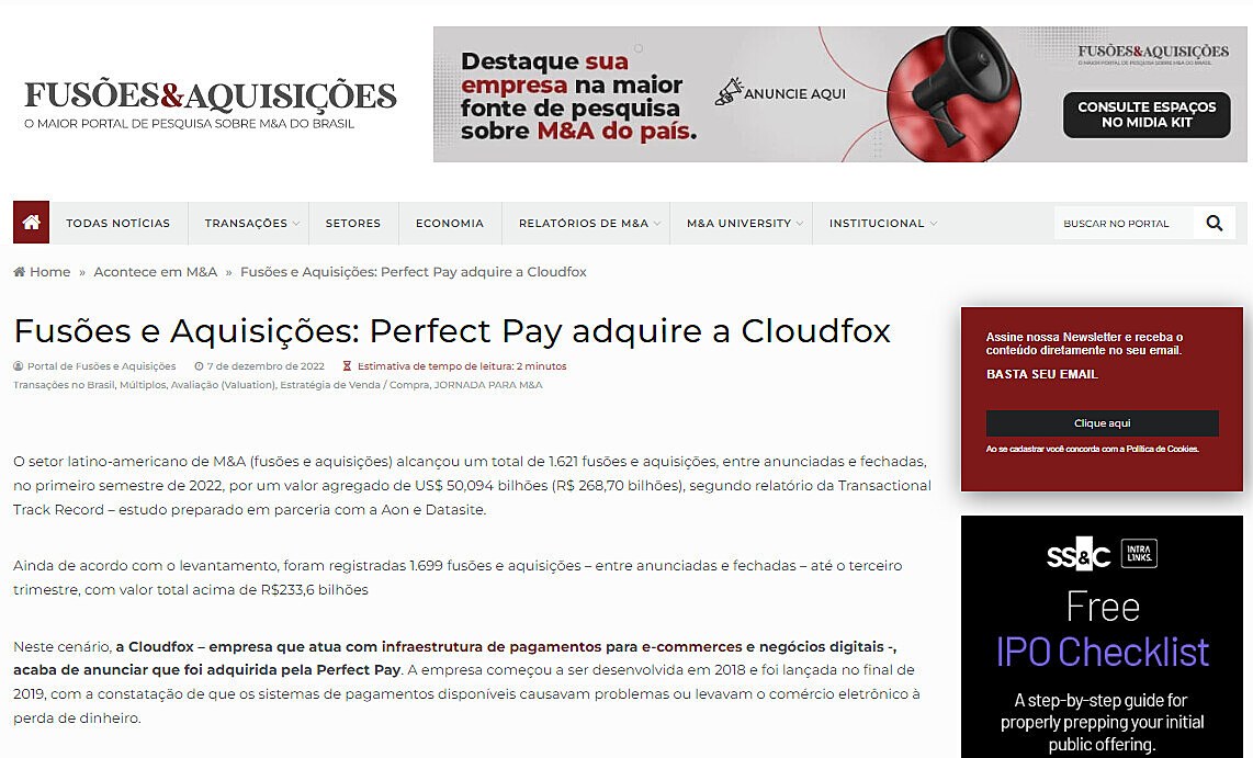 Fuses e Aquisies: Perfect Pay adquire a Cloudfox